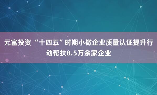 元富投资 “十四五”时期小微企业质量认证提升行动帮扶8.5万余家企业